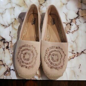 Karl Lagerfeld Beige Espadrilles with Embellished Design